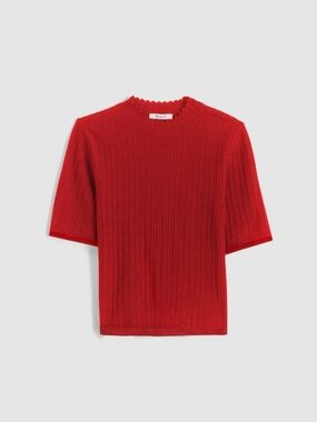 Pointelle-Stitch Mockneck Sweater Tee